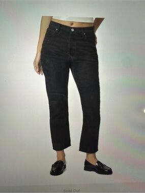 PAIGE Billy crop black Relaxed button fly Jeans 28 high rise